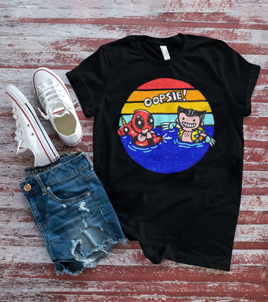 Wolverine Deadpool Oopsie Summer Claws Retro Rainbow Swim Fun T-Shirt