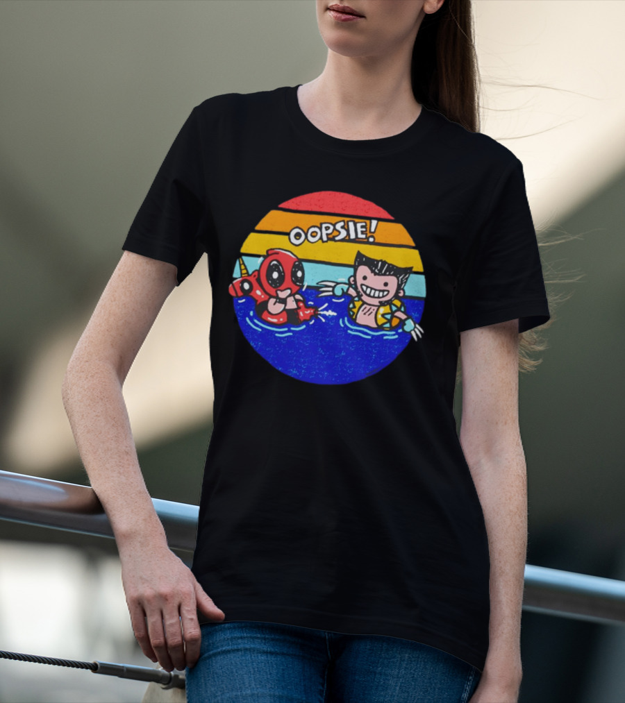 Wolverine Deadpool Oopsie Summer Claws Retro Rainbow Swim Fun T-Shirt