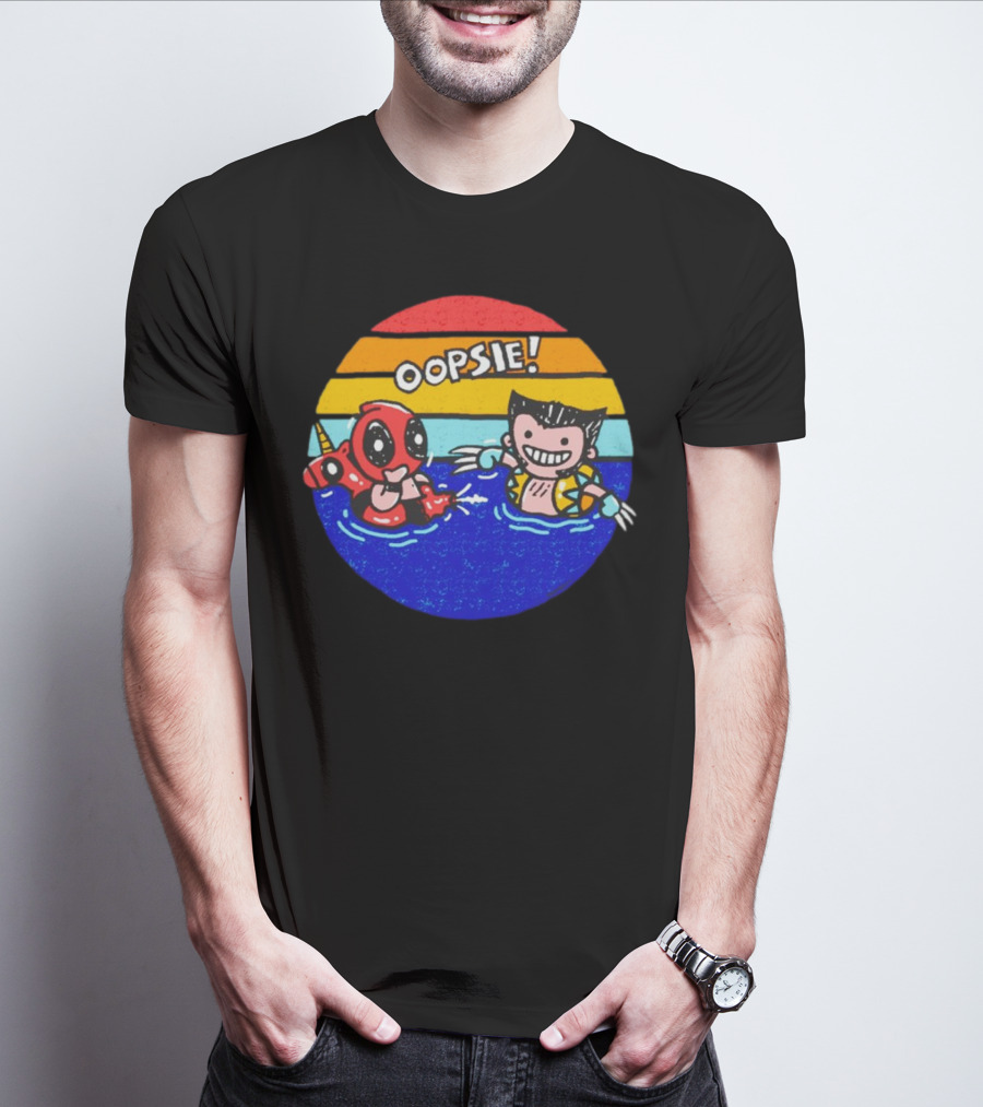 Wolverine Deadpool Oopsie Summer Claws Retro Rainbow Swim Fun T-Shirt