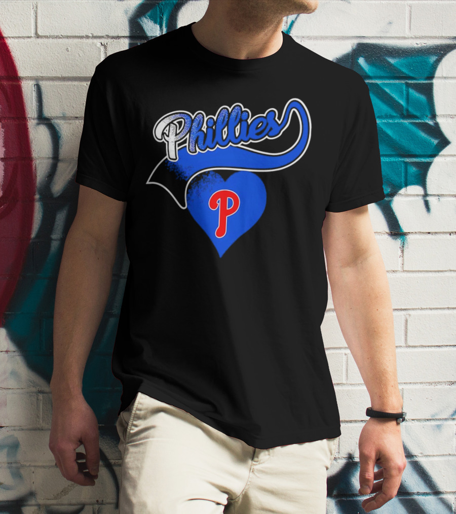 Phillies Heart Blue P Logo Baseball T-Shirt