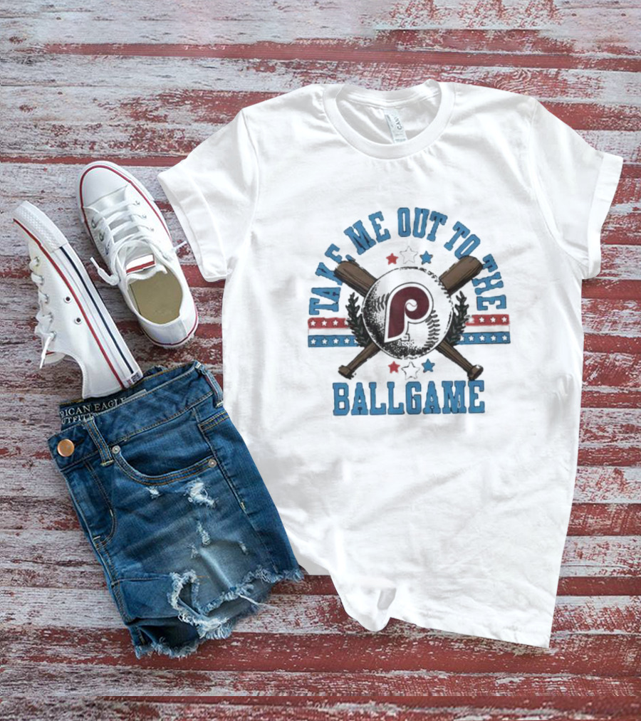Philadelphia Phillies Take Me Out To The Ballgame Patriotic Stars And Bats T-Shirt