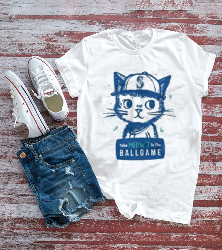 Mariners Take Meow’t To The Ballgame Cat In Baseball Cap T-Shirt