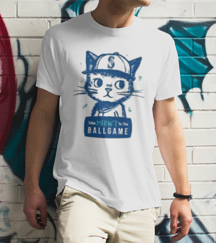 Mariners Take Meow’t To The Ballgame Cat In Baseball Cap T-Shirt