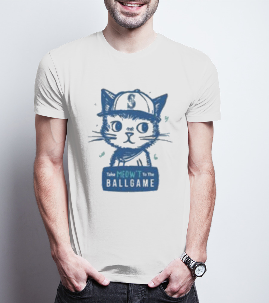 Mariners Take Meow’t To The Ballgame Cat In Baseball Cap T-Shirt