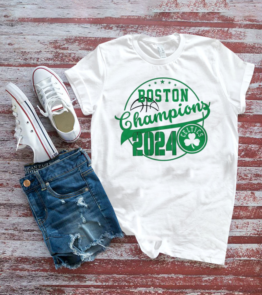 Boston Celtics Champions 2024 NBA Basketball Clover Emblem T-Shirt