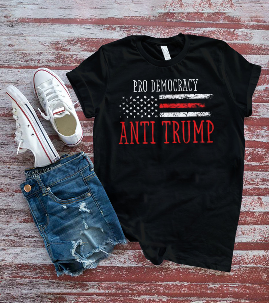 Pro Democracy Anti Trump American Flag T-Shirt