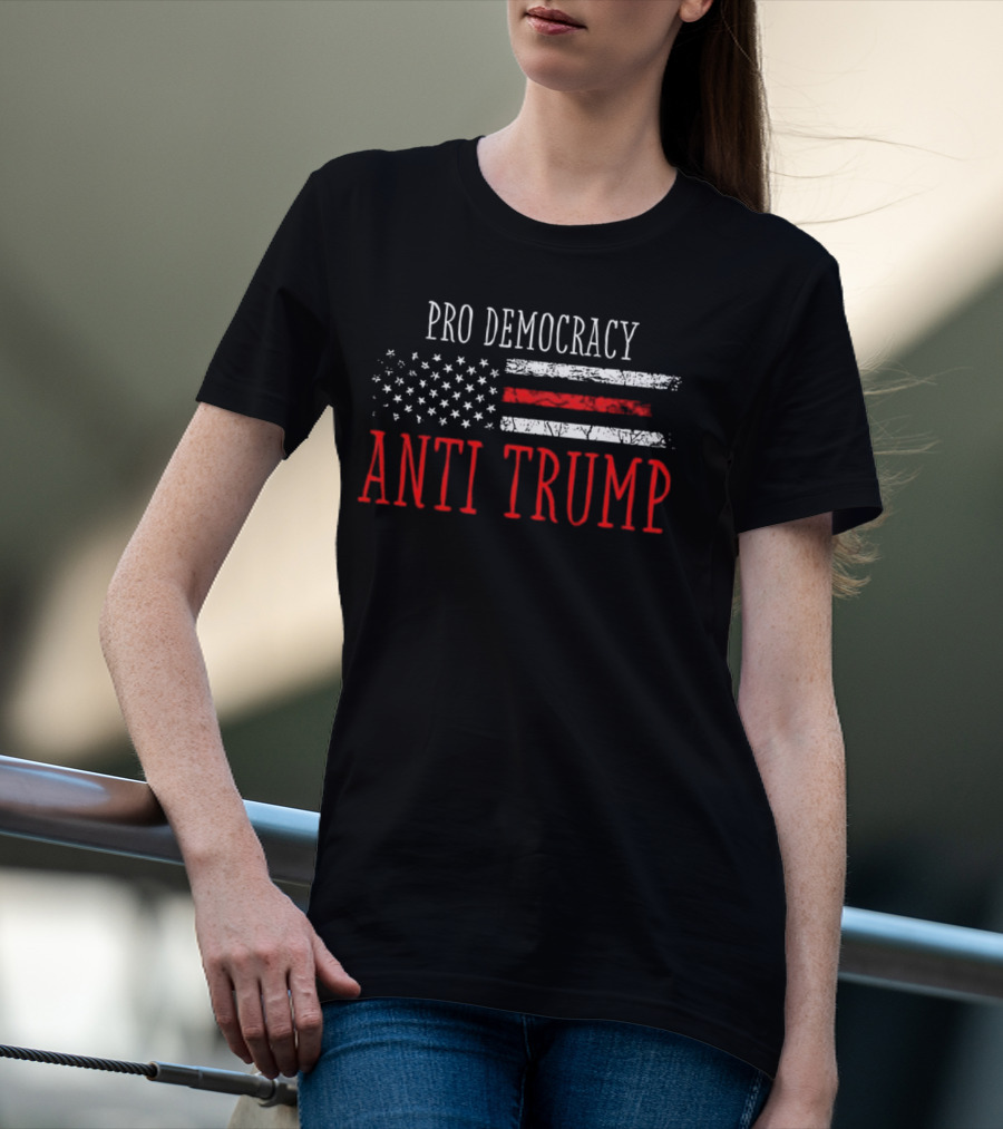 Pro Democracy Anti Trump American Flag T-Shirt