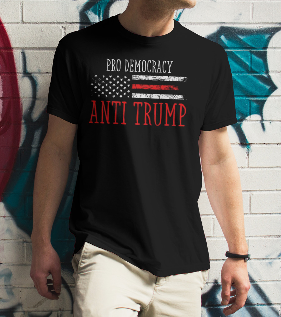 Pro Democracy Anti Trump American Flag T-Shirt