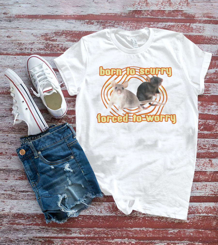 Born To Scurry Forced To Worry With Two Rats And Swirling Background T-Shirt