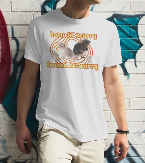Born To Scurry Forced To Worry With Two Rats And Swirling Background T-Shirt