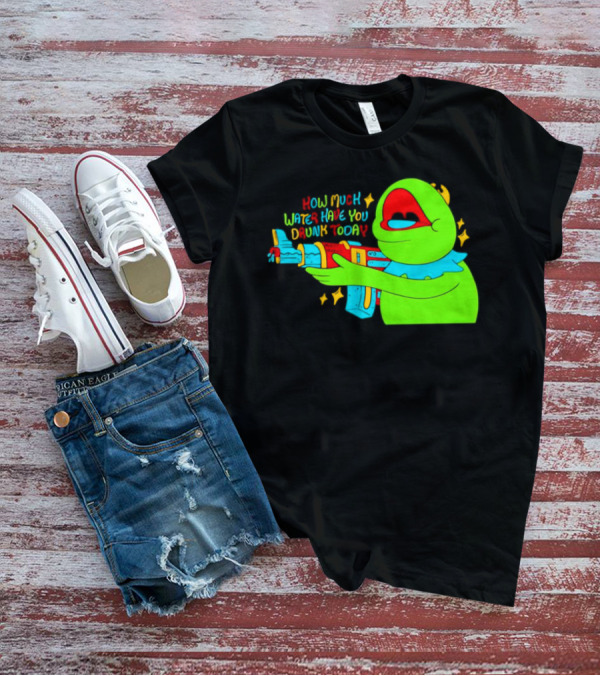 Kermit How Much Water Have You Drunk Today Gun Drawing T-Shirt