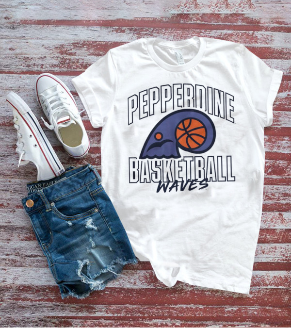 Pepperdine Waves Basketball Logo With Orange Basketball And Wave T-Shirt