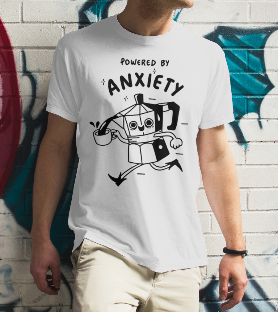 Kazisvet Powered By Anxiety Energetic Coffee Pot Cartoon T-Shirt