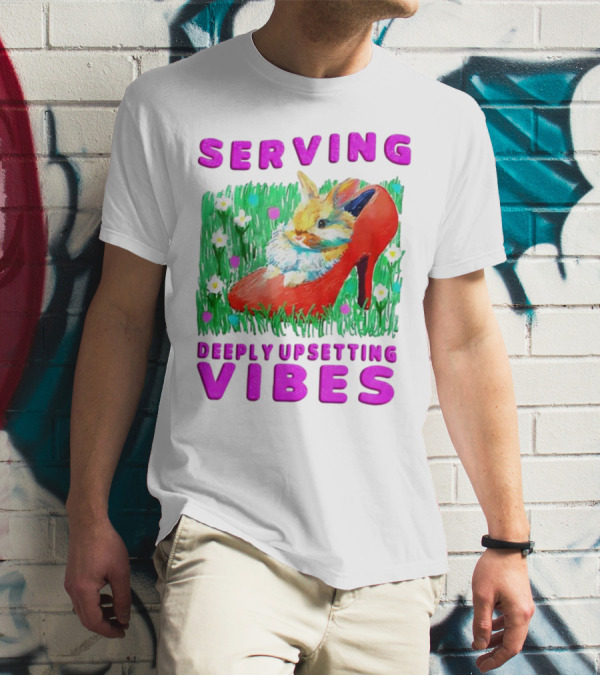 Serving Deeply Upsetting Vibes Bunny In Red High Heel With Flowers T-Shirt