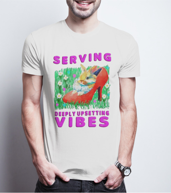 Serving Deeply Upsetting Vibes Bunny In Red High Heel With Flowers T-Shirt