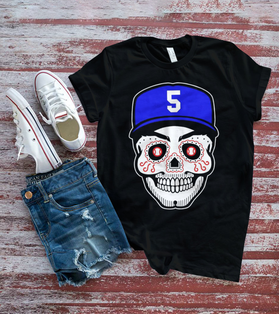 Freddie Freeman Sugar Skull Design Los Angeles Dodgers Number 5 Baseball Cap T-Shirt