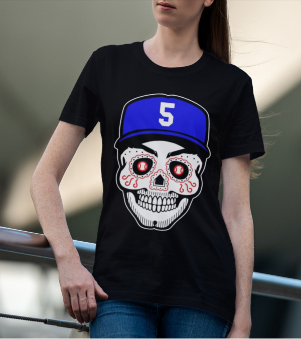 Freddie Freeman Sugar Skull Design Los Angeles Dodgers Number 5 Baseball Cap T-Shirt
