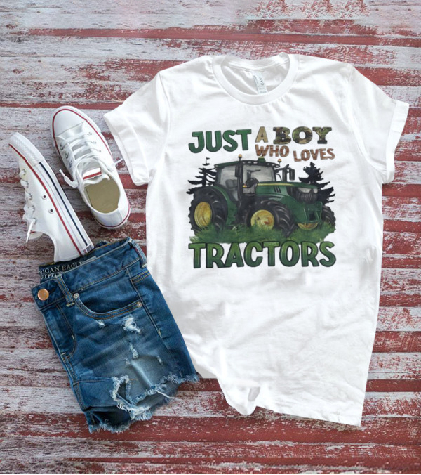Just A Boy Who Loves Tractors With Green Farm Tractor Image T-Shirt