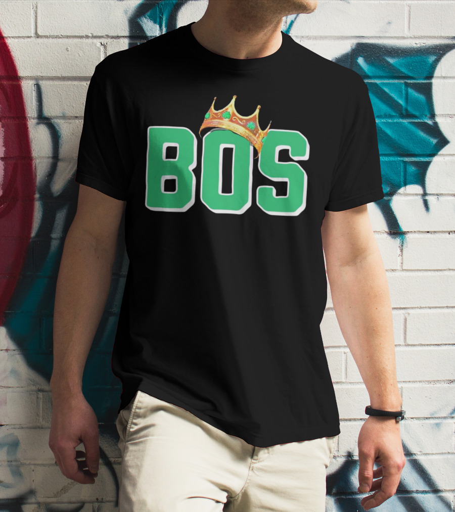 BOS Boston Basketball Champions Crown Symbol Green Letters T-Shirt
