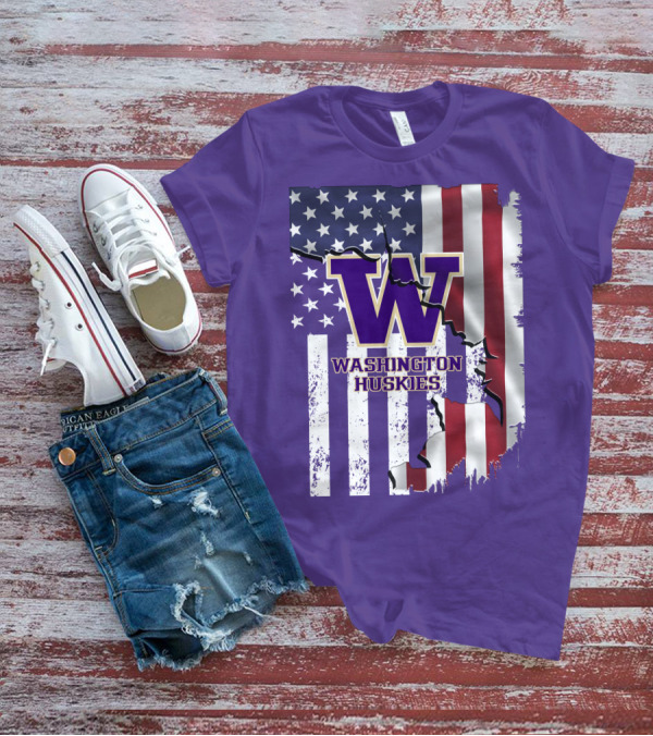 Washington Huskies W Logo American Flag T-Shirt