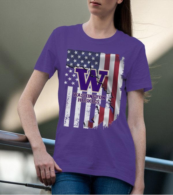 Washington Huskies W Logo American Flag T-Shirt