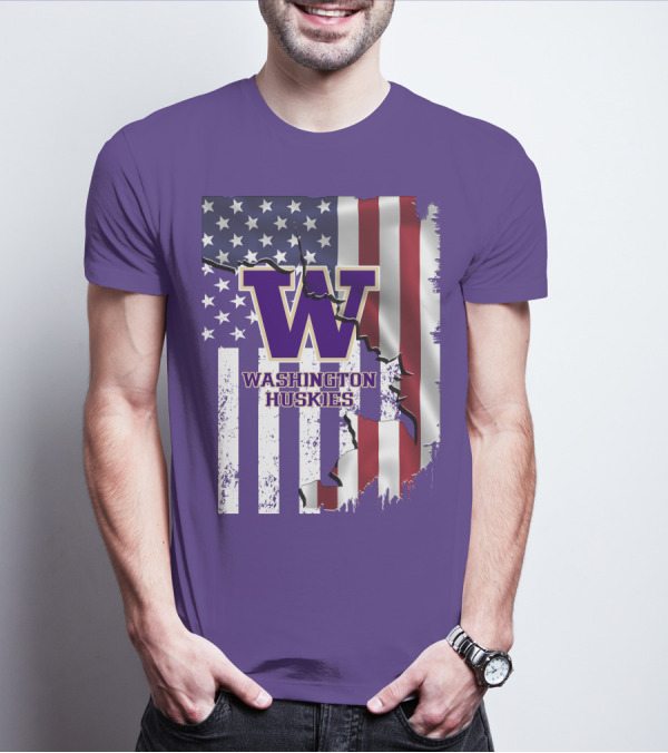 Washington Huskies W Logo American Flag T-Shirt