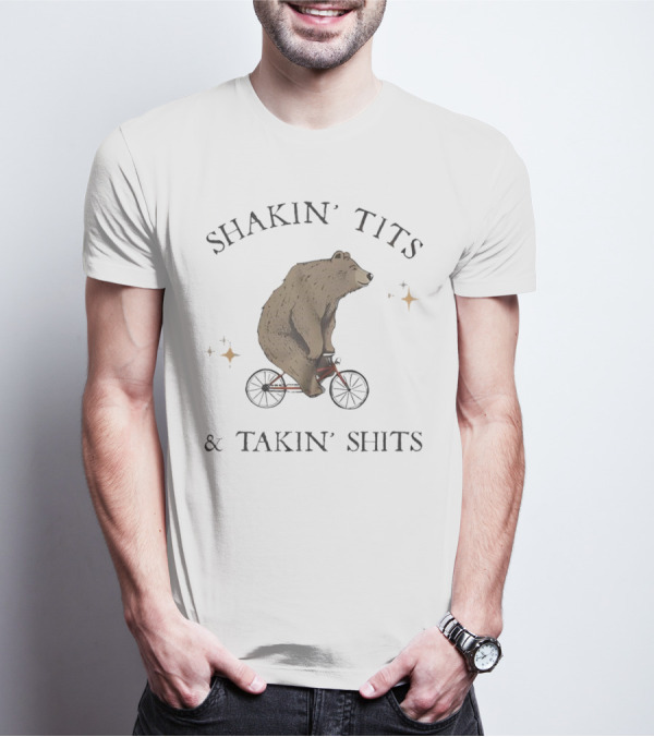 Shakin' Tits Bear Riding Bicycle And Takin' Shits With Stars T-Shirt