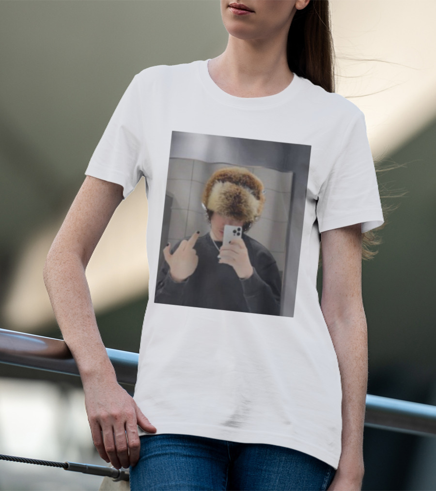 Ryannice Middle Finger Furry Hat Mirror Selfie Black Nails T-Shirt