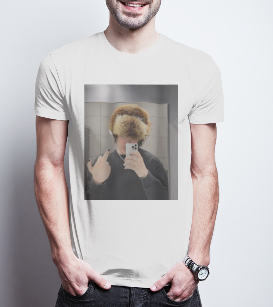 Ryannice Middle Finger Furry Hat Mirror Selfie Black Nails T-Shirt