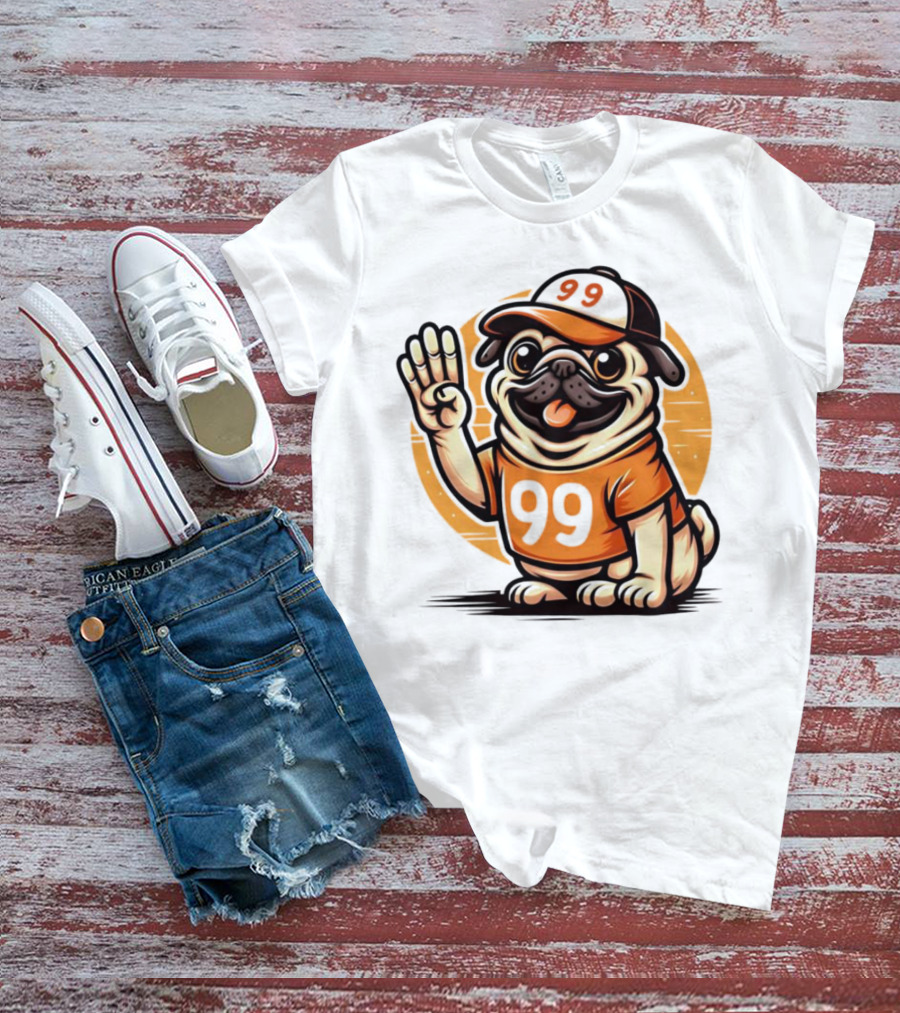 99 Pug Dog Sports Cap And Jersey With Number T-Shirt