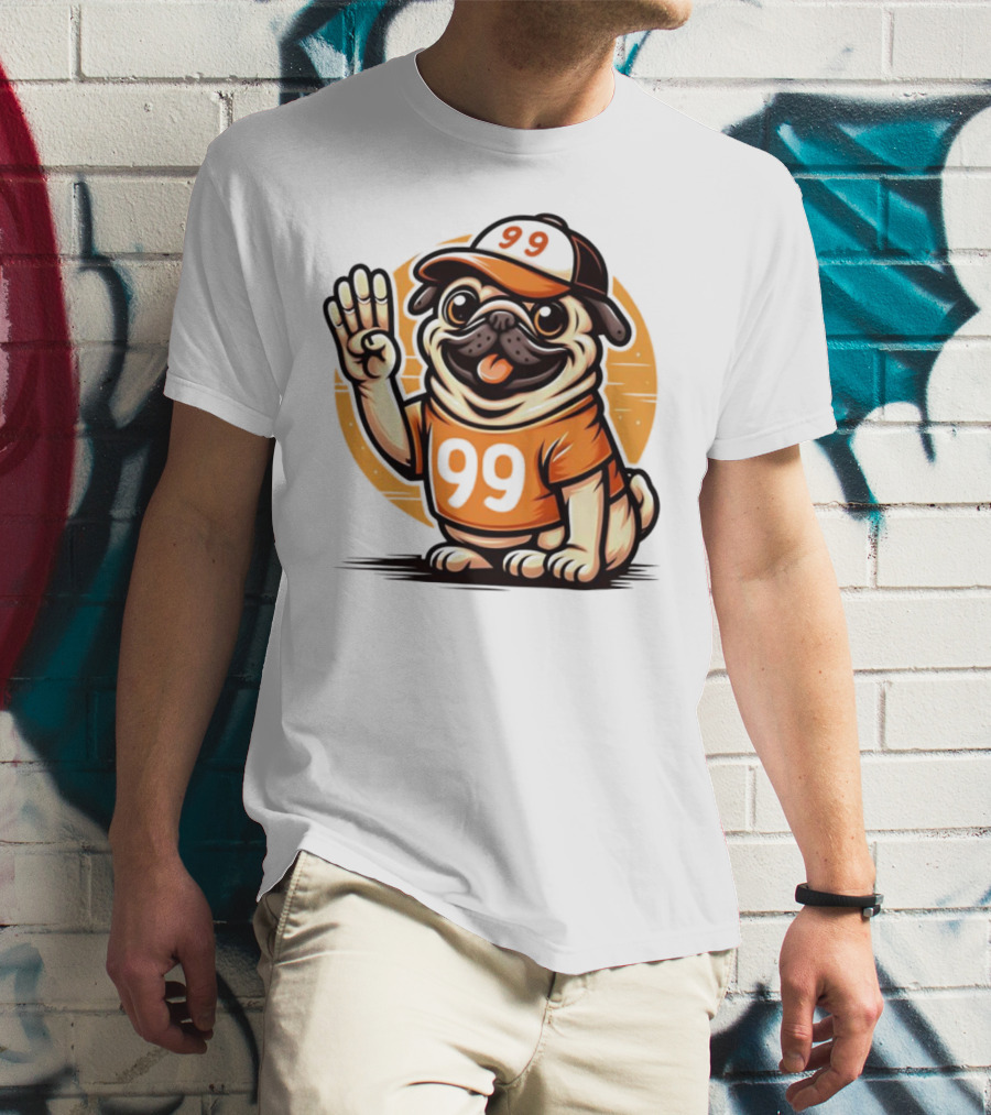 99 Pug Dog Sports Cap And Jersey With Number T-Shirt