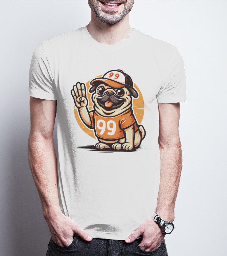 99 Pug Dog Sports Cap And Jersey With Number T-Shirt