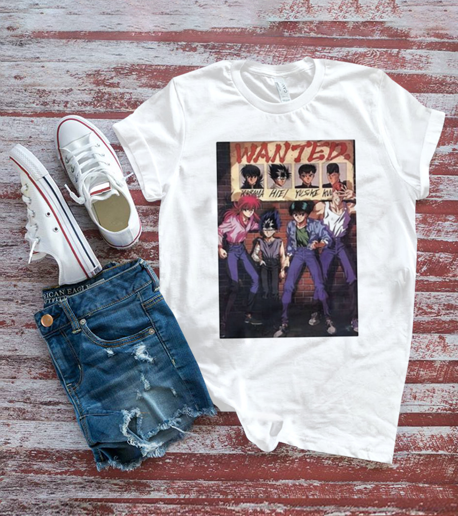 Wanted Kurama Hiei Yusuke Kuwabara Yu Yu Hakusho Anime Characters T-Shirt