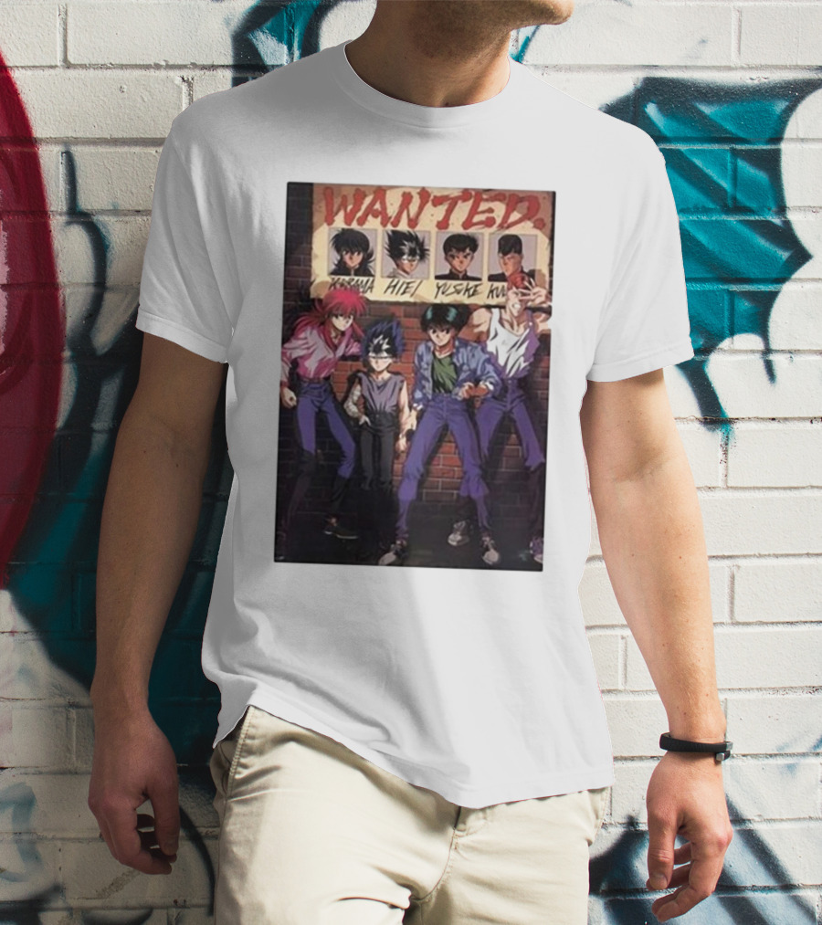 Wanted Kurama Hiei Yusuke Kuwabara Yu Yu Hakusho Anime Characters T-Shirt