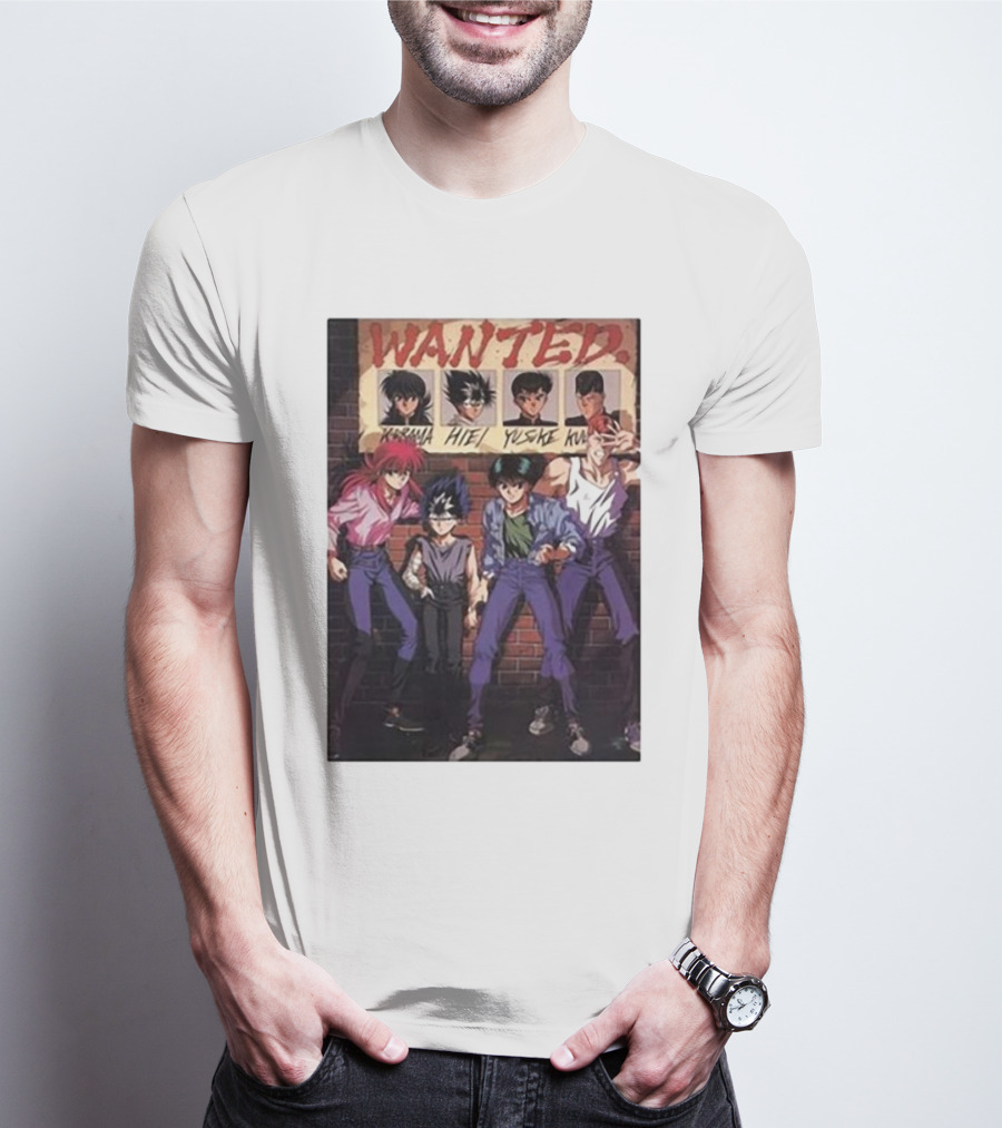 Wanted Kurama Hiei Yusuke Kuwabara Yu Yu Hakusho Anime Characters T-Shirt