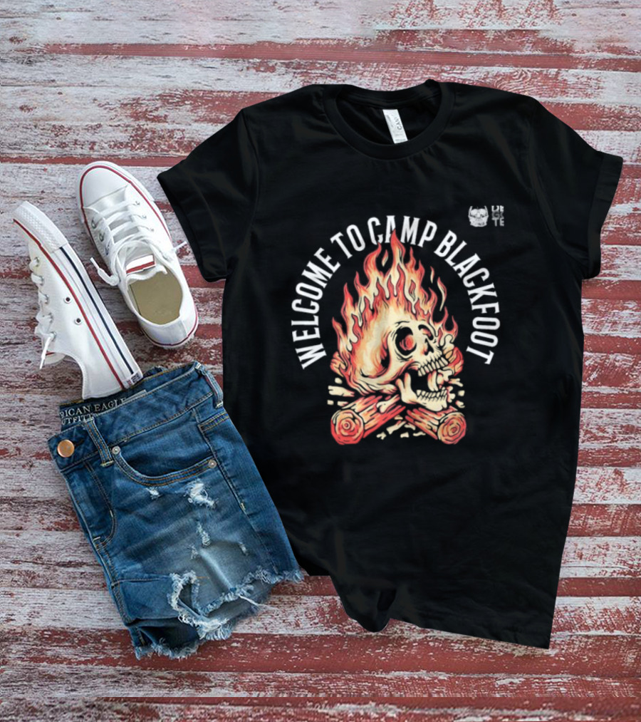 Welcome To Camp Blackfoot Skull Fire Lit Cig T-Shirt