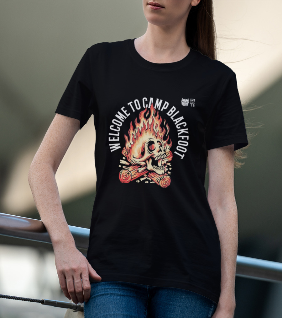 Welcome To Camp Blackfoot Skull Fire Lit Cig T-Shirt