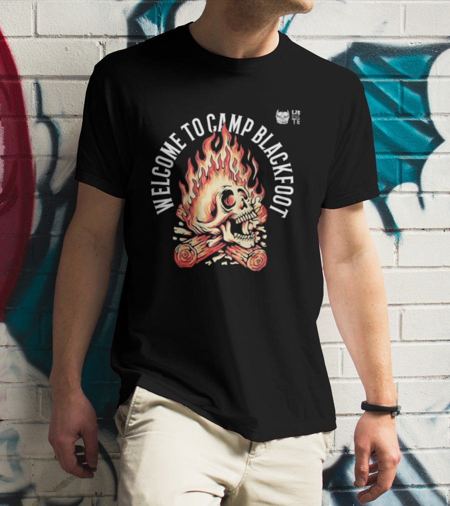Welcome To Camp Blackfoot Skull Fire Lit Cig T-Shirt