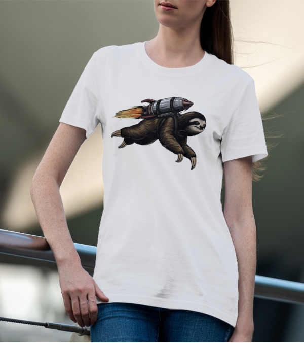 Sloth With Rocket-Powered Jetpack In Flight T-Shirt