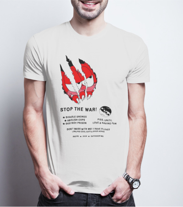 Garfield Stop The War Disable Drones Abolish Cops Destroy Prison Piss Unity Love Having Fun T-Shirt