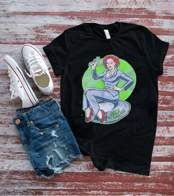 Gillian Anderson I Want To Believe Retro Cartoon Alien T-Shirt