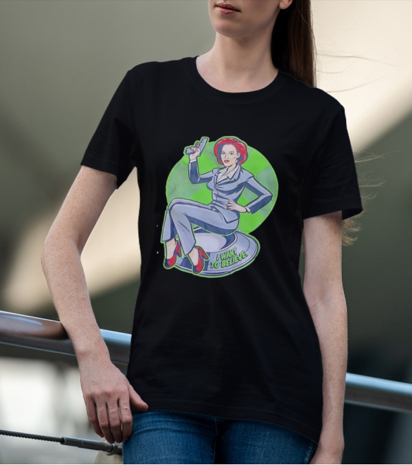 Gillian Anderson I Want To Believe Retro Cartoon Alien T-Shirt