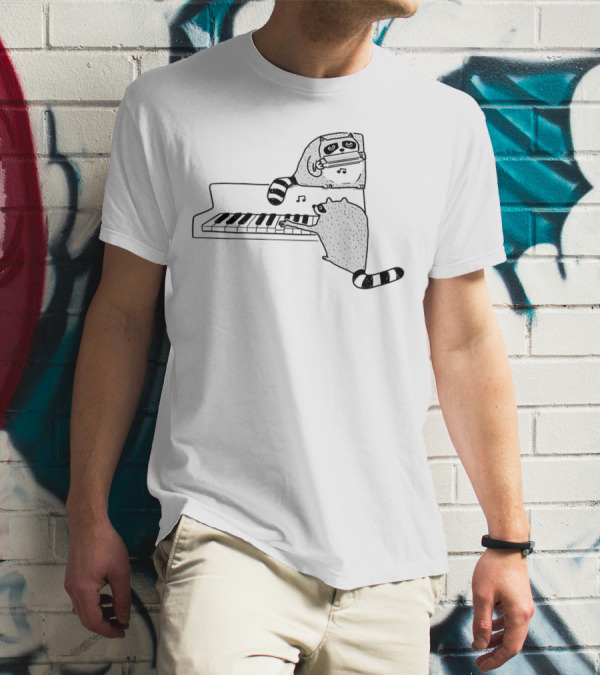 Racoon Playing Piano Nocturnal Musicians With Harmonica Duo T-Shirt