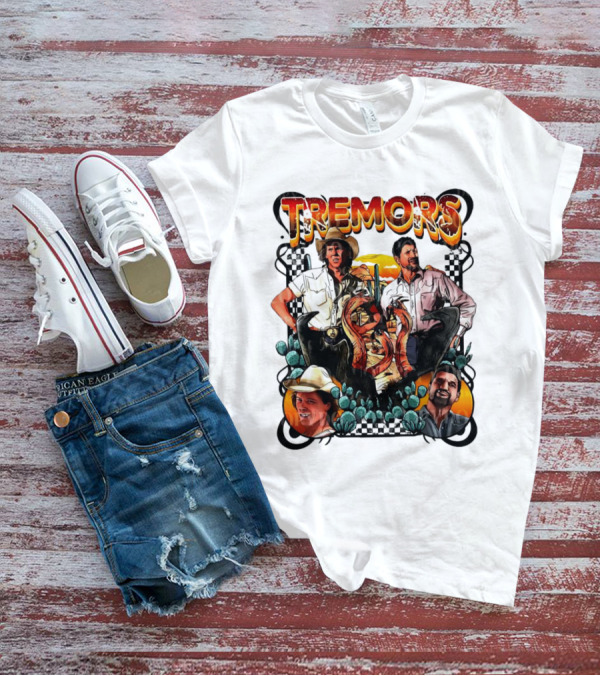 Tremors Movie Characters Graphic Poster With Monsters And Cowboy Hats T-Shirt