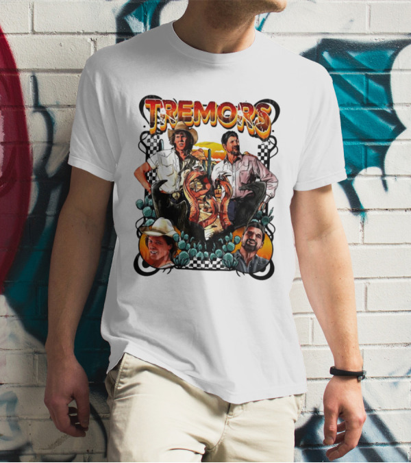 Tremors Movie Characters Graphic Poster With Monsters And Cowboy Hats T-Shirt