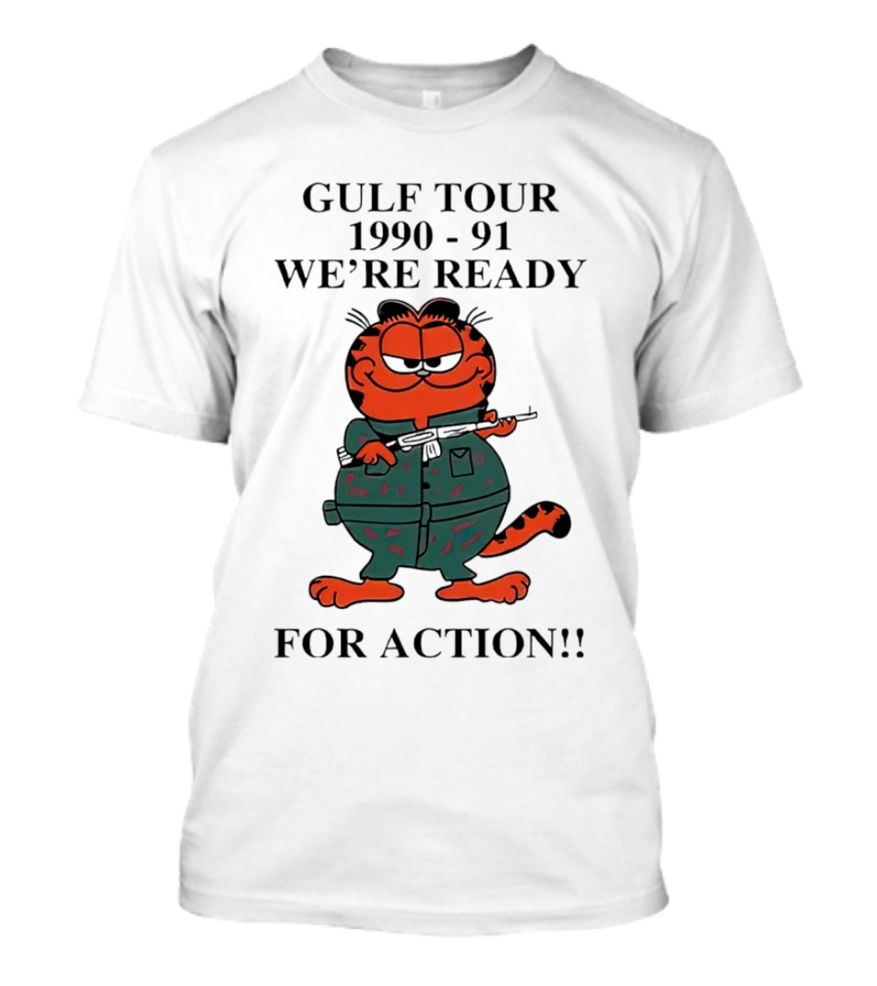Gulf Tour Garfield 1990-91 We're Ready For Action T-Shirt