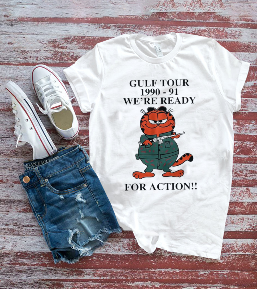 Gulf Tour Garfield 1990-91 We're Ready For Action T-Shirt