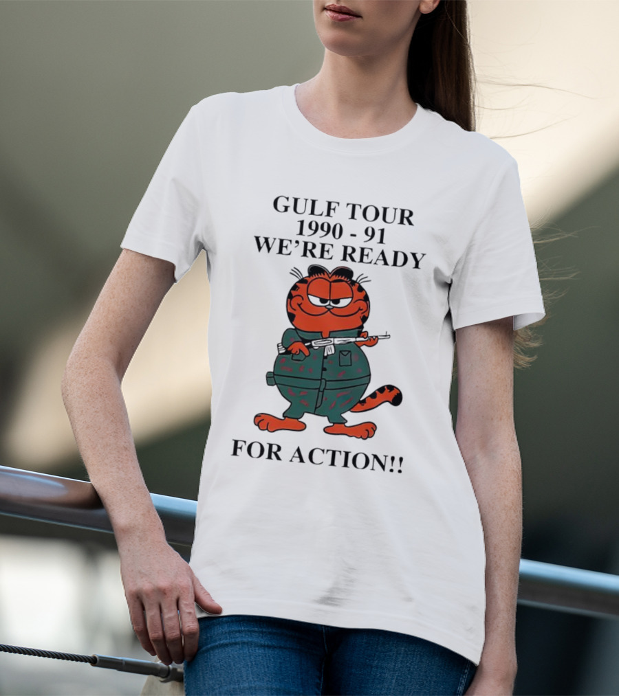 Gulf Tour Garfield 1990-91 We're Ready For Action T-Shirt