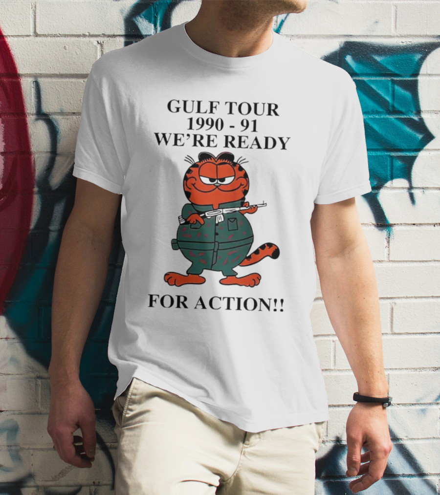 Gulf Tour Garfield 1990-91 We're Ready For Action T-Shirt