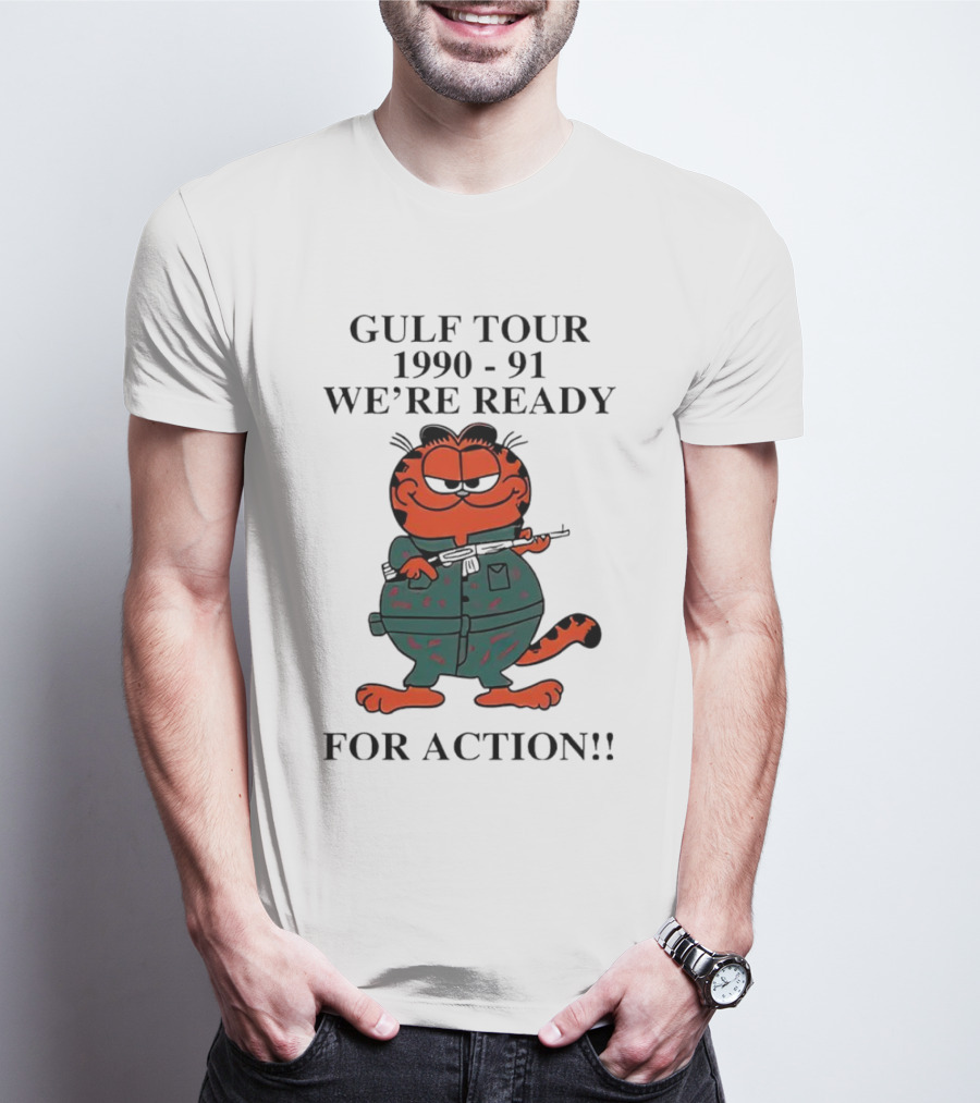 Gulf Tour Garfield 1990-91 We're Ready For Action T-Shirt